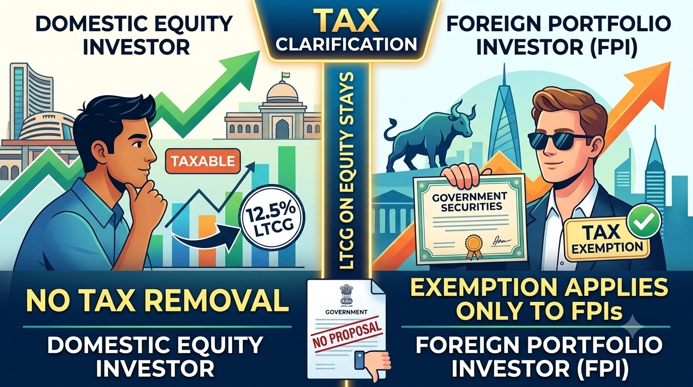 India Confirms No Long-Term Capital Gains Tax Relief for Domestic Equity Investors